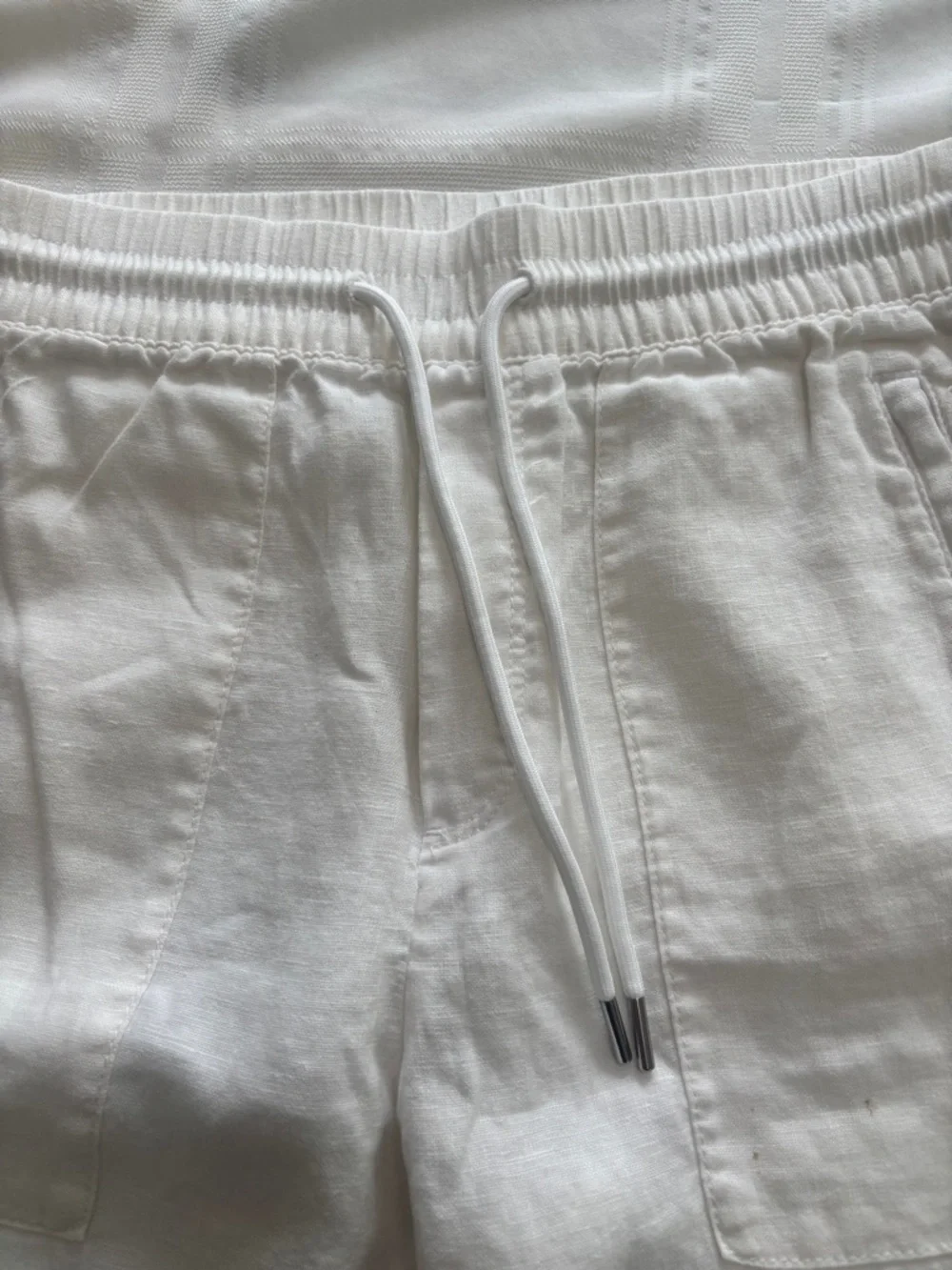 Athleta White Linen Drawstring Joggers with Patch Pockets Size 6